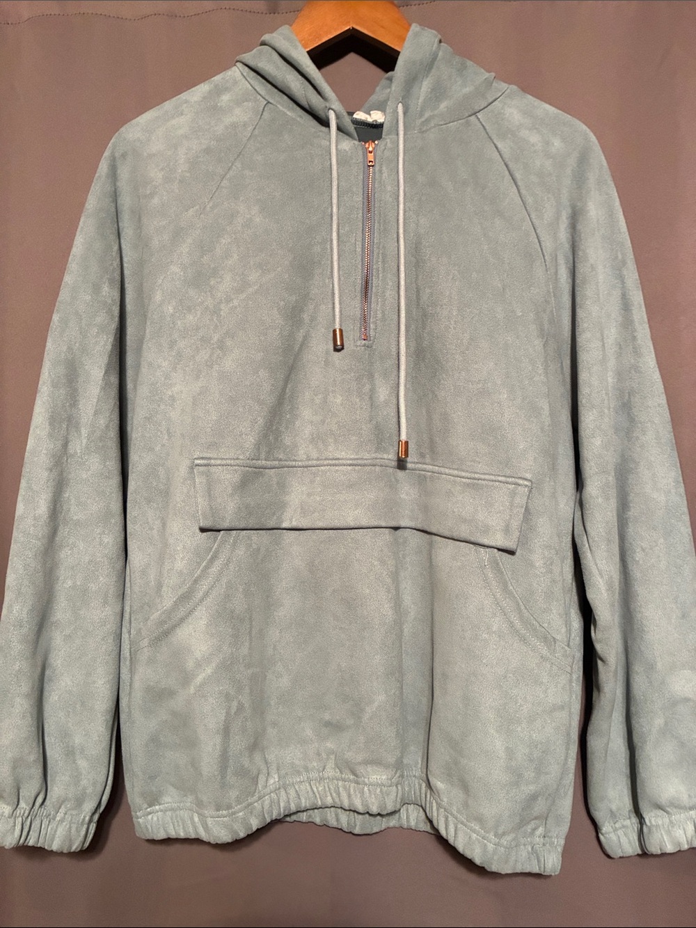 Light Sage Pullover Hoodie with Quarter Zip